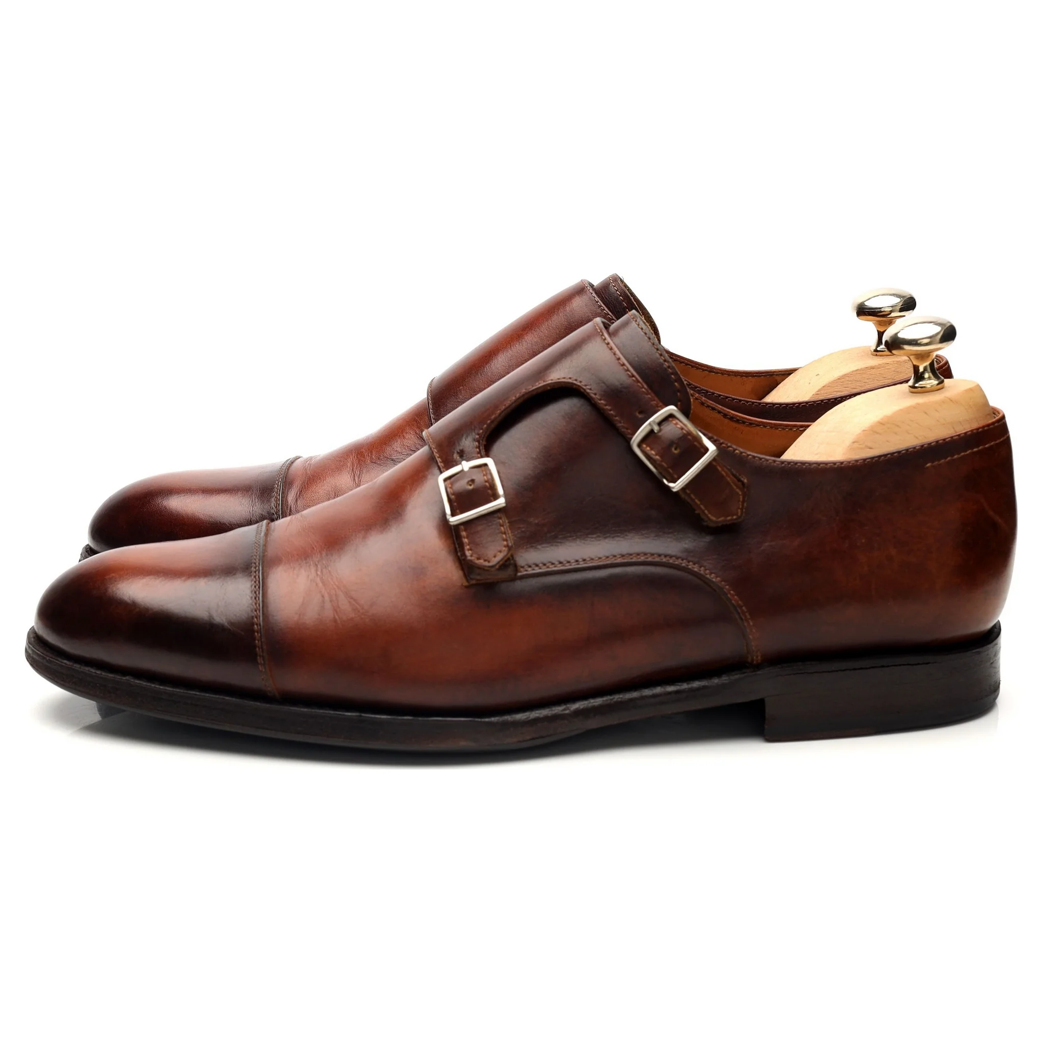 'Rennan' Tan Brown Patina Leather Double Monk Strap UK 8 - Image 3