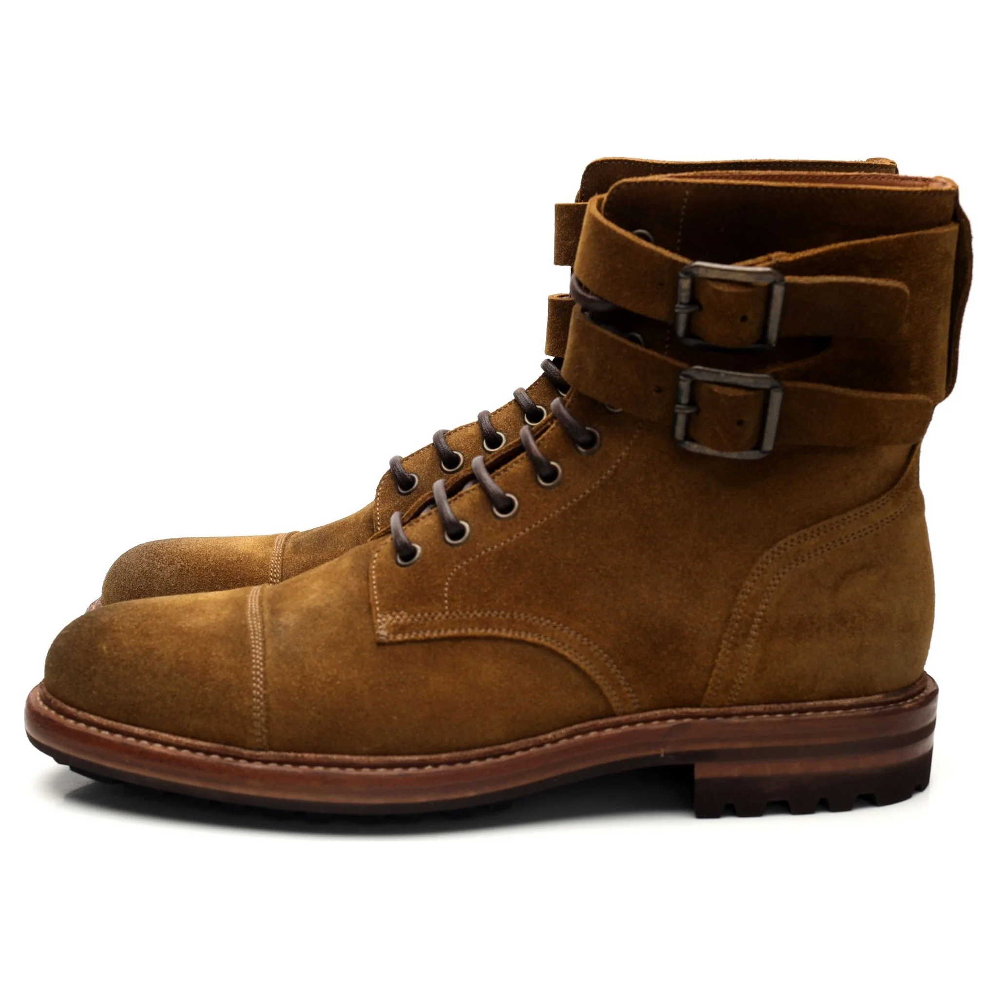 Tan Brown Suede Buckle Boots UK 8 EU 42 - Image 3